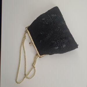 Vintage La Regale LTD Black Beaded Cocktail Purse – Gold Chain Evening Bag